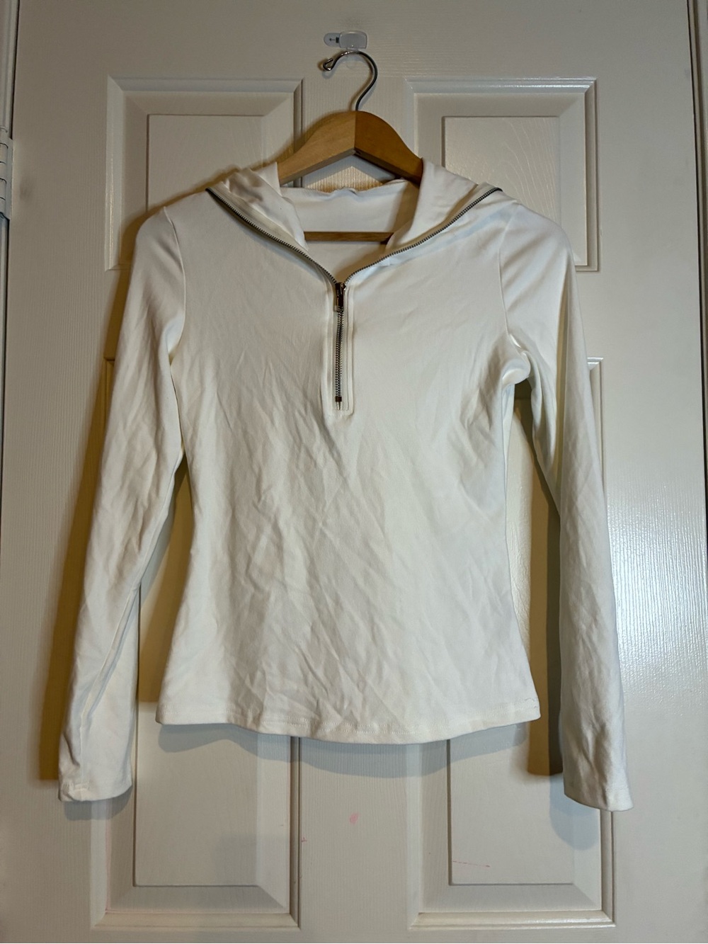 White Half-Zip Hooded Long Sleeve Pullover